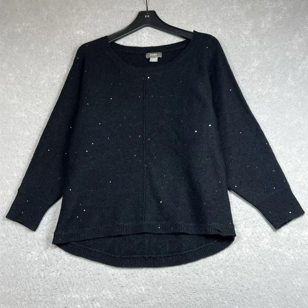 Neiman Marcus Sweater Womens Large Black 100% Cashmere Crew Neck Glitter